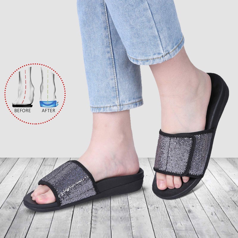 MEGNYA Casual Orthopeic Dressy Slides for Women, arch Fit Plantar Fasciitis Sandals for Extra Wide Feet, Casual Wide Slide Sandals for Walking with Foam Arch Support black size 10 - Image 5